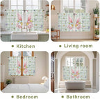 Easter Kitchen Curtains 54 Inch Long 2 Panel Set, Rod Pocket Window Curtains Panels, Spring Bunny Ears Feet Flowers Green Plaid Light Filtering Drapery Draperies for Bathroom Bedroom 52"W x 54"L