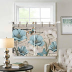 Teal Blue Tulips Kitchen Curtains 45 Inch Length, Short Cafe Window Curtains Tab Top, Spring Floral Barn Doors Vintage Wood Beige Light Filtering Window Treatments Tier Drapes 27.5"x45" 2 Panel