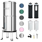 Purewell 8-Stage 0.01μm Ultra-Filtration Water Filter System, 304 Stainless Steel Countertop System with 4 Filters, Metal Water Level Spigot and Stand, Reduce Fluoride and Chlorine, 2.25G, PW-OB-CF