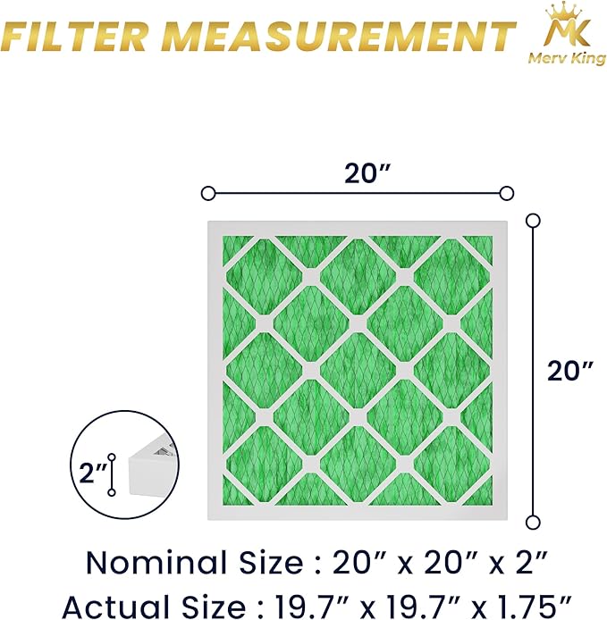MervKing 20x20x2 Air Filter Actual Size: 19.7" x 19.7" x 1.75" MERV 13 MPR 1500-1900 | MADE IN USA | 12-Pack | Pleated HVAC AC Furnace Replacement