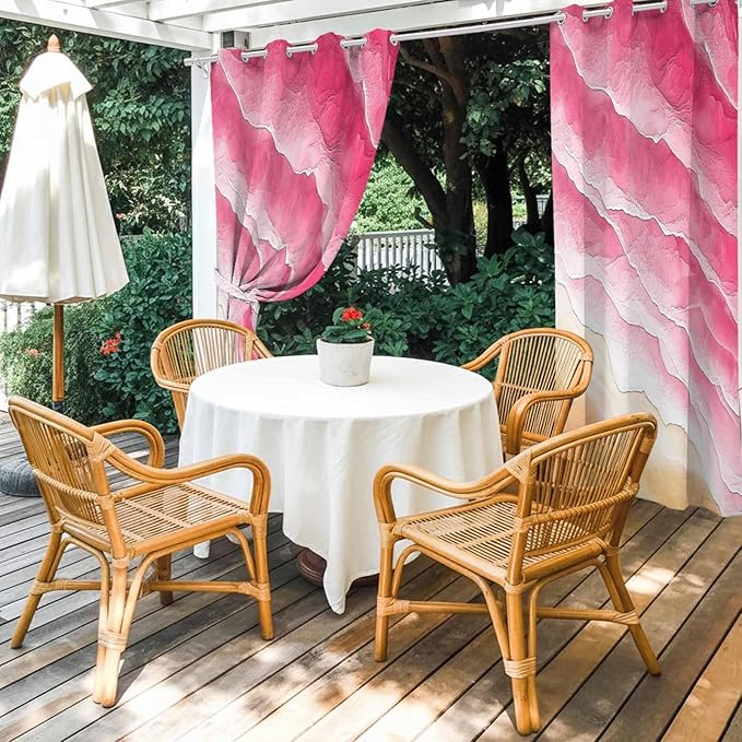 Ocean Outdoor Curtains for Patio Beach Waves Watercolor Abstract Gradient Pink Waterproof Outside Curtains with Grommet Top Weatherproof Curtain for Cabana Pergola Gazebo, 1 Panel, 54" W x 108" L
