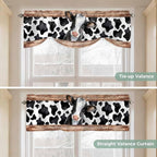 Cow Printed Tie Up Valance Curtains for Windows, Kitchen Curtains Window Shades, Farmhouse Watercolor Country Wooden Grain Light Filtering Roman Curtain Valances for Bedroom/Bathroom/Cafe 42"x18"
