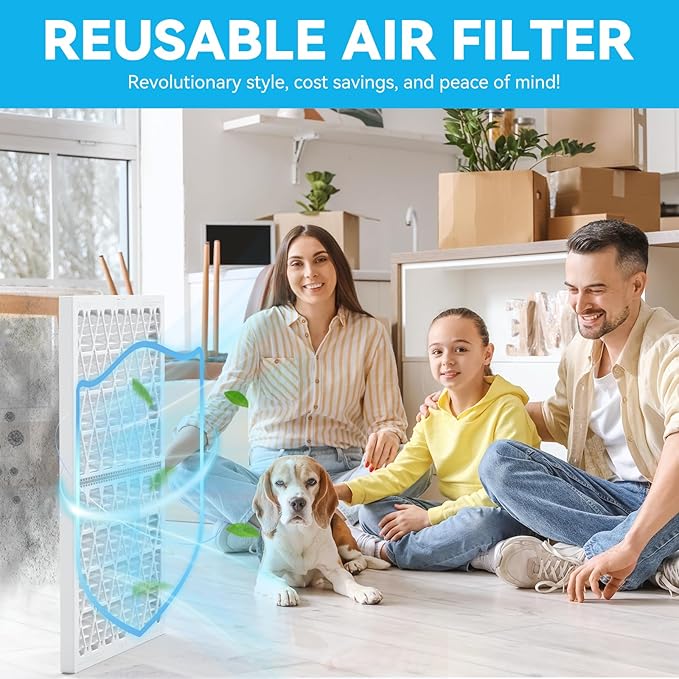Reusable 16x25x1 Air Filter (MERV 8), 1 Foldable Frame + 6 Refills (Not Individual Filters), Greener HVAC AC Furnace Air Filters MPR 700&FPR 5(Actual Size:15.75"x24.75"x0.75")