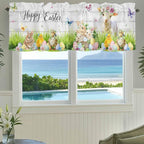 Easter Curtain Valances for Windows, Kitchen Valance Window Treatment, Spring Sheep Bunny Duck Plants Wooden Grain Light Filtering Block Curtains for Bathroom/Bedroom/Living Room 60'' x 18''