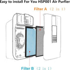 3 Packs HSP001 Filter Replacement Compatible with HSP001 Air Purifi-er with Activated Carbon, Pre-Filter & Cold Catalyst