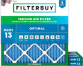 Filterbuy 21x21x1 Air Filter MERV 13 Optimal Smoke & Allergy Defense (3-Pack), Electrostatic Pleated HVAC AC Furnace Filters Replacement, Made in USA (Actual Size: 20.88 x 20.88 x 0.75)