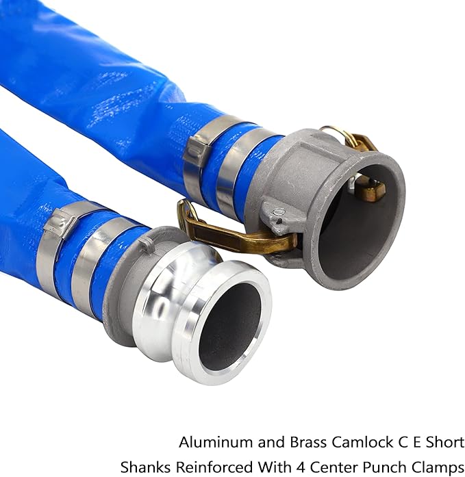 DAVCO 3" ID × 50 ft Pool Backwash Hose, Heavy Duty Reinforced Blue PVC Lay Flat Water Discharge Pump Hoses For Swimming Drain Pools and Clean Filters, with Aluminum Camlock C and E Fittings