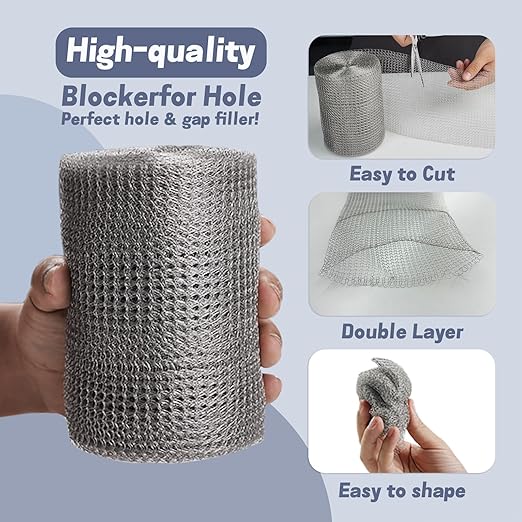 5" X 100 ft 304 Stainless Steel Mesh, Wire Mesh for Plants, Hole Fill Fabric Gap Blocker, Double Layer Metal Mesh Roll, Flexible Stretchy for Garden House and DIY (C-5" X 100 ft)