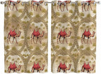 2 Panel Kitchen Cafe Curtains, Desert Camels Sunlight Filtering Nature Air Through, Home Decor Window Covering Tier Curtains for Living Room 104W x 72L inch Tropical Palm Trees Sand Cords Brown