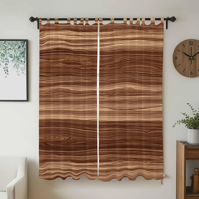 Brown Western Living Room Curtains 84 Inch Length, Window Curtains Tab Top, Vintage Farmhouse Wood Barn Door Light Filtering Window Treatments Drapes 52"x84" 2 Panel
