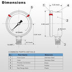 0 to 100 Psi Pressure Gauge, Glycerin Liquid Filled, 2.5 inch Dial, 1/4" NPT Lower Mount, Stainless Steel Case, for Water Pump, Pneumatic Air, Well Tank, RV Hose, Gas, Low Pressure Test