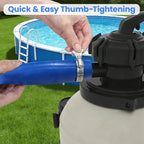 Poolvio Backwash Hose 2" x 100 ft, Blue Lay-Flat PVC Drain Hose with 2 Stainless Steel Thumb Screw Clamps, Tear-Resistant & Leak-Free for Swimming Pool Filter Cleaning, Flooded Area, Pond Draining