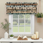 Dog Paws Valance Curtains for Kitchen, Teal Brown Wood Grain Privacy Rod Pocket Valance Curtain, Light-Filtering Window Treatment for Bedroom Bathroom, 54"x18"