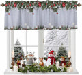 Christmas Curtain Valances for Windows, Kitchen Valance Window Treatment, Winter Xmas Balls Pine Branches Wooden Grain Light Filtering Block Curtains for Bathroom/Bedroom/Living Room 54'' x 18''