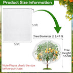 5.9 x 5.9 ft Fruit Tree Netting Cover with Zipper and Drawstring,Garden Insect Netting Plant Cover Transparent Bird Plant Barrier Flower Fruit Mesh Screen for Preventing Deer Squirrel Bug