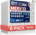 BNX TruFilter 14x14x1 Air Filter MERV 13 (6-Pack) - MADE IN USA - Electrostatic Pleated Air Conditioner HVAC AC Furnace Filters for Allergies, Pollen, Mold, Bacteria, Smoke, Allergen, MPR 1900 FPR 10