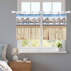 Western Horse Kitchen Curtains 24 Inch Length, Small Window Curtains Tab Top, Farmhouse Wooden Grain Vintage Cowboy Barn Door Light Filtering Short Window Treatments Tier Drapes 27.5"x24" 2 Panel