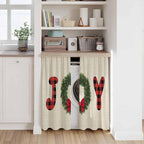 Red Green Christmas Kitchen Tier Curtains 45 Inch Long 2 Panel Set,Rod Pocket Short Window Treatment,Farmhouse Xmas Botanical Winter Curtains & Drapes for Bathroom Basement 27.5"W x 45"L