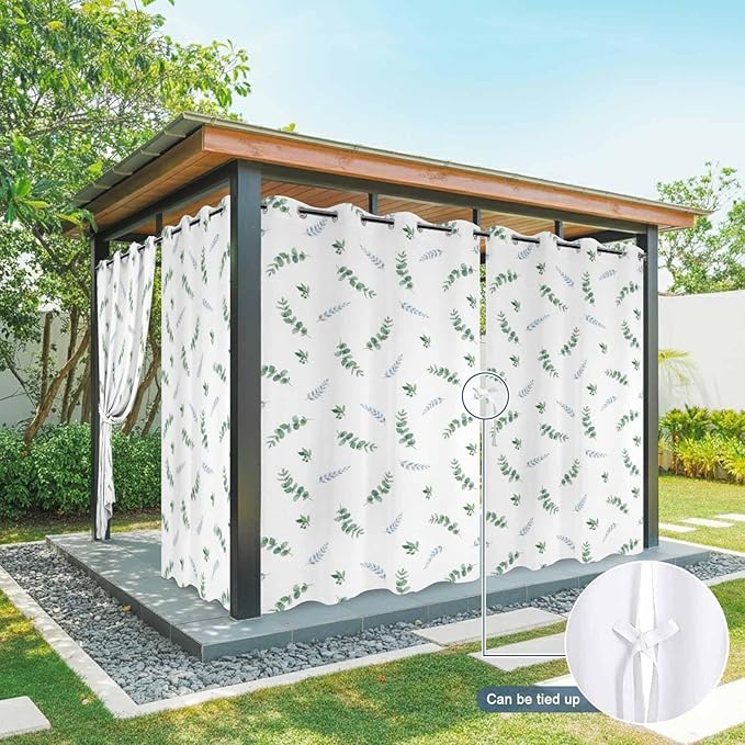 Leaf Outdoor Curtains for Patio Summer Jugal Leaves Pastoral Plant Waterproof Outside Curtains with Grommet Top Weatherproof Curtain for Cabana Pergola Gazebo, 1 Panel, 54" W x 108" L
