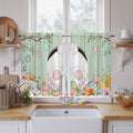 Easter Kitchen Curtains 45 Inch Long 2 Panel Set, Rod Pocket Window Treatment, Spring Watercolor Bunny Eggs Wooden Grain Green Light Filtering Short Curtains & Drapes for Bathroom Laundry 52"W x 45"L