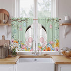 Easter Kitchen Curtains 45 Inch Long 2 Panel Set, Rod Pocket Window Treatment, Spring Watercolor Bunny Eggs Wooden Grain Green Light Filtering Short Curtains & Drapes for Bathroom Laundry 52"W x 45"L