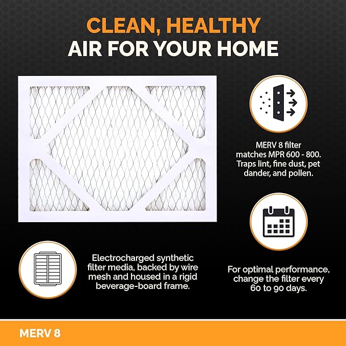 Tiger Tough 24x24x2 Air Filter MERV 8 MPR 600-800, High-Performance Pleated HVAC AC Furnace Filter Replacement for Home, 8-Pack