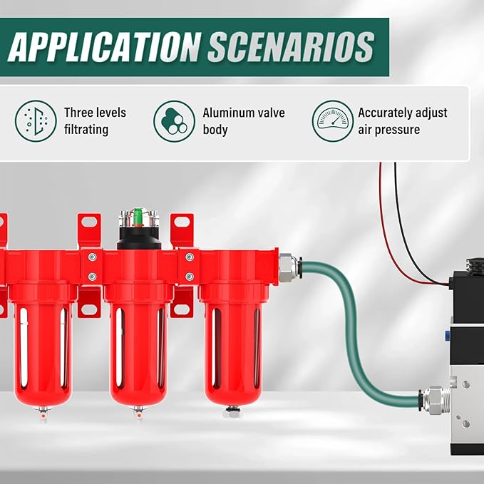 Industrial Grade 4-Stage Aluminum Air Drying System, 3/8 Inch NPT, 0-150 PSI, Desiccant Dryer, air Regulator, Particulate Filter and Coalescing Filter (Manual Drainage)