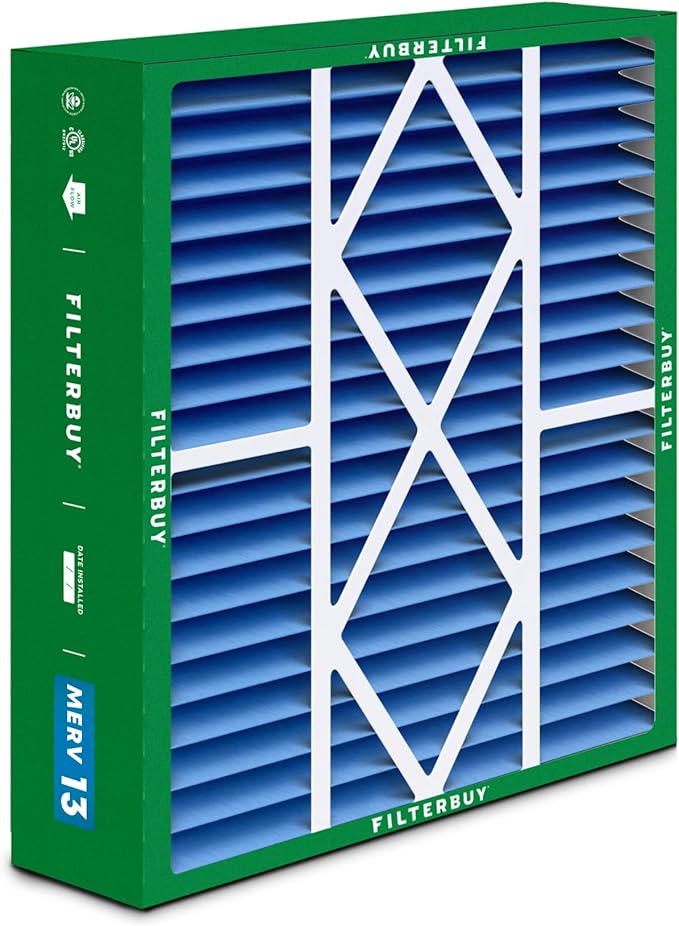 Filterbuy 20x25x5 Air Filter MERV 13 Optimal Smoke & Allergy Defense (2-Pack), Pleated HVAC AC Furnace Filters for Amana, Coleman, Goodman, Maytag, York, and More (Actual Size: 20.19 x 25.31 x 5.25)