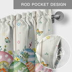 Happy Easter Curtain Valances for Windows, Kitchen Valance Window Treatment, Spring Colorful Eggs Rabbit Ear Feet Flowers Light Filtering Block Curtains for Bathroom/Bedroom/Living Room 60'' x 18''