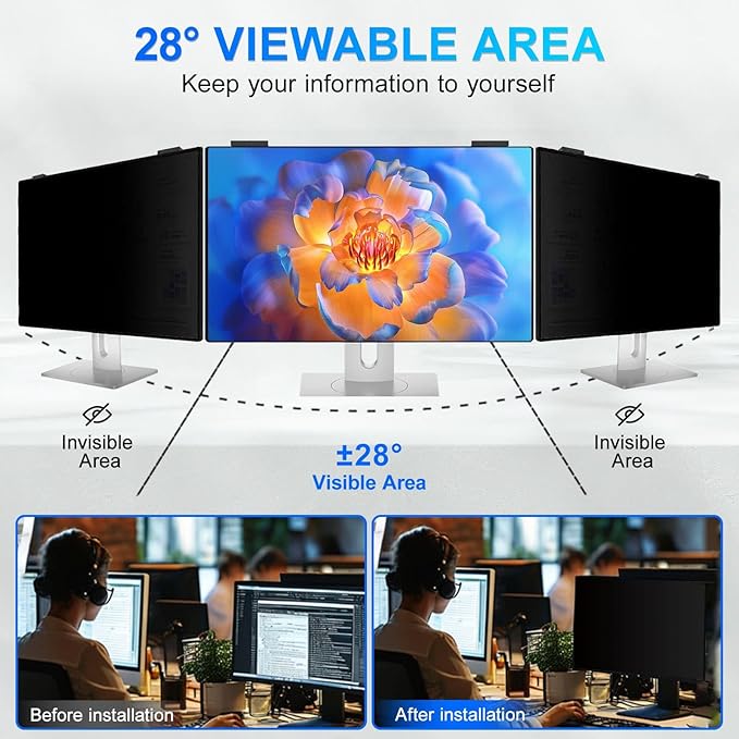 2Pack Magnetic 24 Inch Privacy Screen for Computer Monitor 16:9 Aspect Ratio, Hanging Removable Anti-Blue/Glare Protector Film, Anti Spy Desktop Security Private Filter 24in