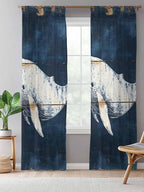 Sheer Curtains 108 Inches Long, Ocean Whale Blue Semi Sheer Curtains Light Filtering Window Treatment, Coastal Vintage Wooden Grain Privacy Voile Drapes for Living Room Bedroom 52x108 Inch