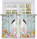 Easter Bunny Kitchen Curtains 45 Inch Long 2 Panel Set,Rod Pocket Window Treatment,Easter Eggs Spring Farmhouse Wood Grain Teal Blue Light Filtering Panels Short Drapes for Bathroom Camper 42"W x 45"L