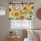 Farmhouse Sunflowers Bedroom Curtains 63 Inch Length, Window Curtains Tab Top, Rustic Barn Doors Flowers Butterfly Wooden Light Filtering Window Treatments Drapes 42"x63" 2 Panel