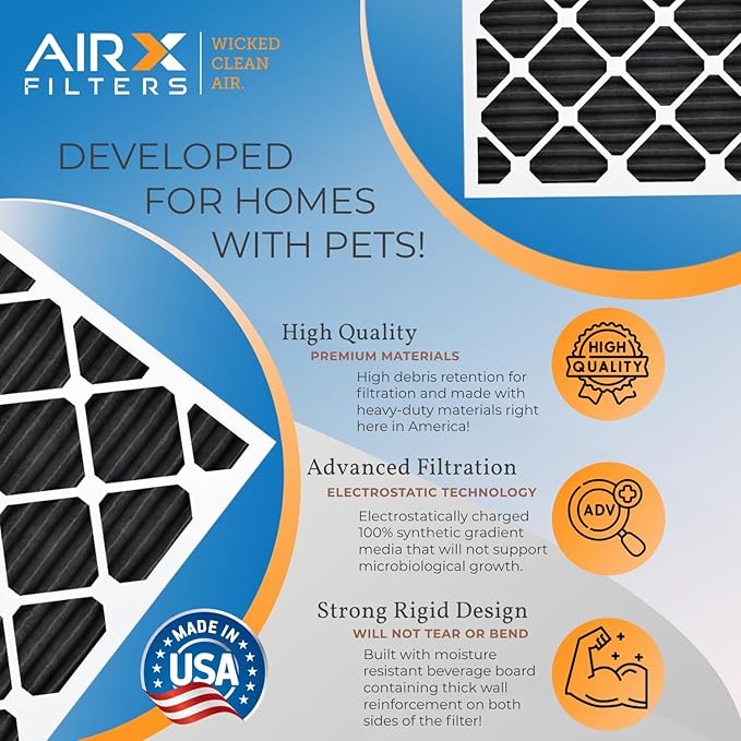 20x25x1 Air Filter MERV 7 Rating, 12 Pack of Furnace Filters Comparable to MPR 700, FPR 5, Pet Odor Retention Filters - Made in USA by AIRX FILTERS WICKED CLEAN AIR.