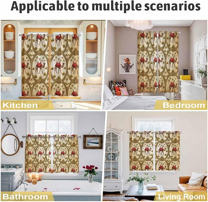 2 Panel Kitchen Cafe Curtains, Brown Desert Camels Sunlight Filtering Nature Air Through, Window Decor Tier Curtains for Living Room 104W x 72L inch Tropical Date Coconut Trees Cords Leaves