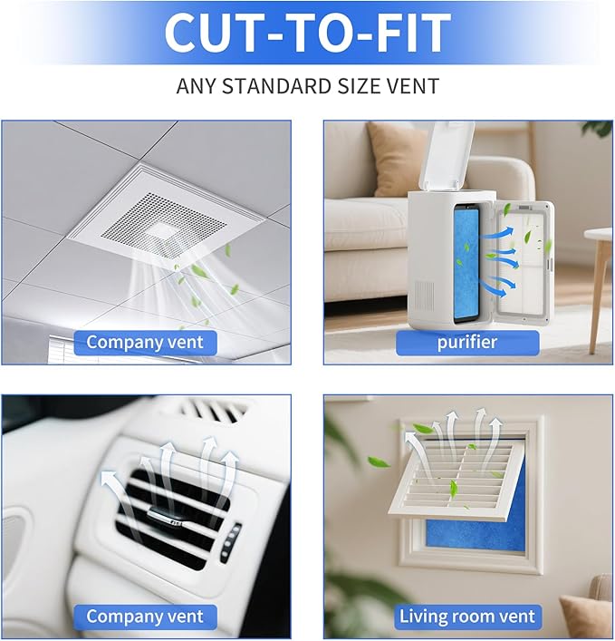 Custom Size Air Vent Filters,10''x120''x1'' Cut to Fit Air Filter Material with MERV 8 Rating & Adhesive Tape, for Home Floor, Grilles, Ceiling, HVAC Furnace Vents