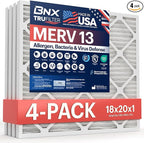 BNX TruFilter 18x20x1 Air Filter MERV 13 (4-Pack) - MADE IN USA - Electrostatic Pleated Air Conditioner HVAC AC Furnace Filters for Allergies, Pollen, Mold, Bacteria, Smoke, Allergen, MPR 1900 FPR 10
