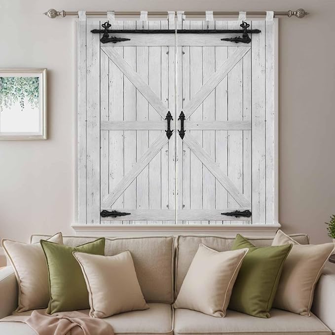 Farmhouse Wood Grain Living Room Curtains 84 Inch Length, Window Curtains Tab Top, Vintage Country Barn Gate Grey Light Filtering Window Treatments Drapes 42"x84" 2 Panel