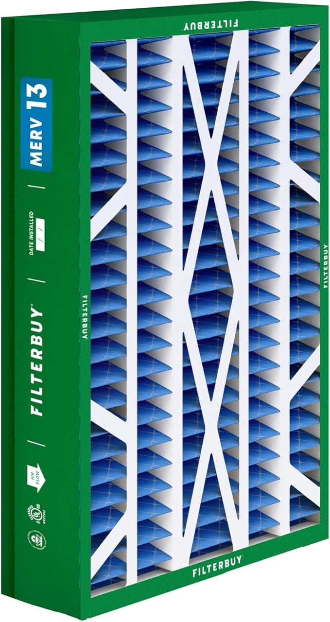 Filterbuy 14.5x27x5 Air Filter MERV 13 Optimal Smoke & Allergy Defense (3-Pack), Pleated HVAC AC Furnace Filters for Trane, American Standard, Honeywell, and More (Actual Size: 14.06 x 26.13 x 4.97)