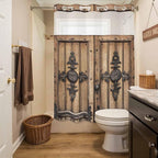 Wood Barn Door No Hook Shower Curtain with Snap in Liner Set, Waterproof Shower Curtains for Bathroom, Wooden Plank Fabric Shower Curtain, See Through Mesh Top Window, 72" W x 96" L
