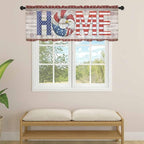 4th of July Sheer Valances for Windows 42"x18", Light Filtering Kitchen Curtains Valance, Stars Striped Farmhouse American Flag Wood Grain Rod Pocket Chiffon Curtains for Living Room Bedroom Cafe