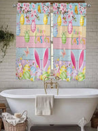 Colorful Easter Living Room Curtains 72 Inches length, Spring Watercolor Bunny Egg Flower Wood Grain Window Treatment Curtain Drapes, Light Filtering Drapes for Bedroom Laundry Room, 52"x72", 2 Panels