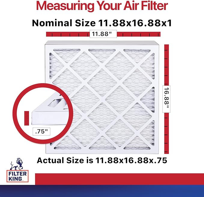 Filter King 11.88x16.88x1 Air Filter | 12-PACK | MERV 11 HVAC Pleated A/C Furnace Filters | MADE IN USA | Actual Size: 11.88 x 16.88 x .75"