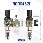 Auto Drain NPT 1/4 Air Regulator with Gauge,Air Compressor Water Separator with Accessories,Pneumatic Compressed Air Filter Pressure Oil Trap