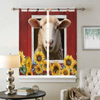 Sheep Sunflower Living Room Curtains 84 Inch Length, Window Curtains Tab Top, Country Red Farm Barn Spring Flowers Light Filtering Window Treatments Drapes 42"x84" 2 Panel