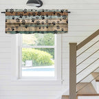 Dog Paws Valances for Windows, Teal Brown Wood Grain Kitchen Valance Light Filtering Rod Pocket Short Curtains for Kitchen Bathroom, 1 Panel, 54"x18"