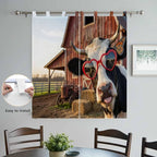 Farm Cows Bathroom Curtains 63 Inch Length, Window Curtains Tab Top, Farmhouse Barn Funny Animals Butterfly Light Filtering Window Treatments Drapes 52"x63" 2 Panel