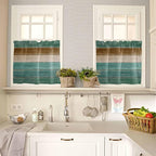 Vintage Plank Turquoise Brown Window Valance Curtains, Farmhouse Wood Grain Light Filtering Kitchen Valance with 3-inch Rod Pocket for Living Room Bathroom Bedroom,2 Panel,27.5x24In