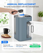 Ecoviva Mate 3 Countertop Reverse Osmosis Water Filter, 8-Stage RO Water Filtration System with 44oz Water Pitcher Smart Auto-Filling, 3:1 Pure to Drain, NSF Certified Tabletop Purifier, Blue