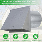 8 inch Hooded Wall Vent with Screen and Damper,Wall Vent Cover Exhaust Vent Outdoor Wall Cap Exterior Air Vent Cover for Kitchen Range Hood HVAC Duct Dryer Ventilation,Galvanized Steel,Gray